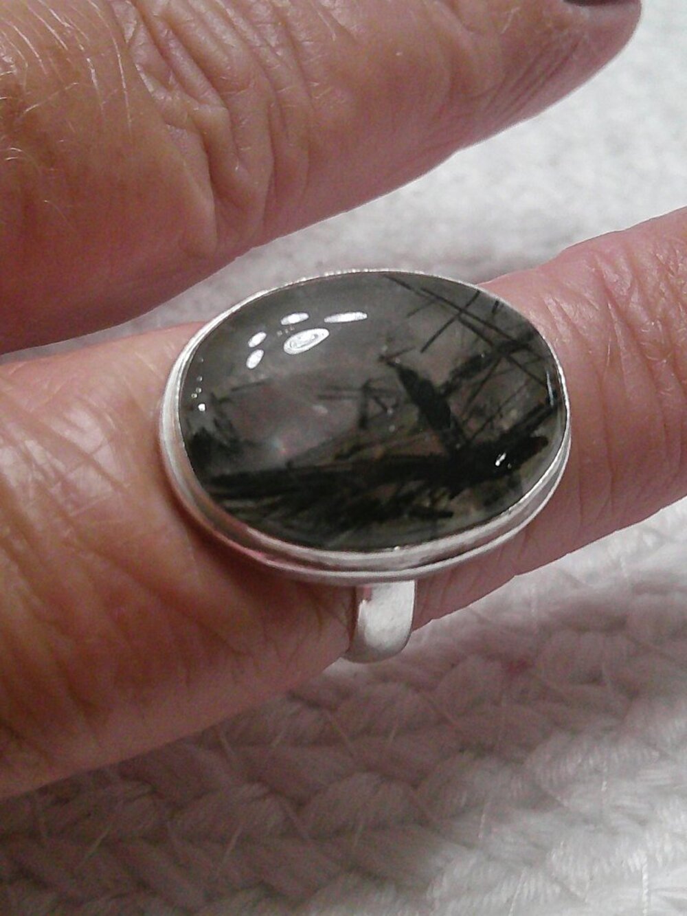 Gorgeous BLACK RUTILE Handmade Sterling 925 Ring Size 10.5 #965E